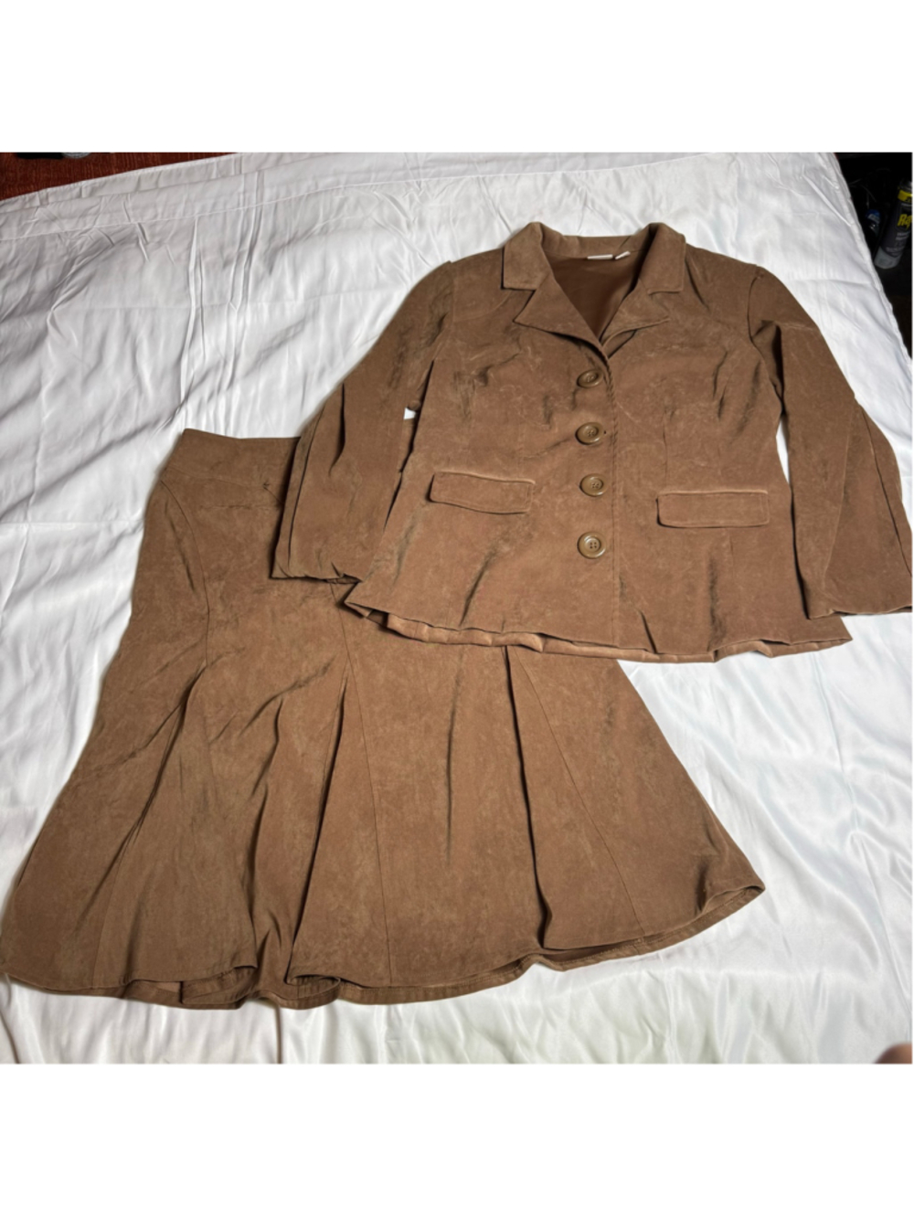 Women's Cato Brown Suede-Look Skirt Suit Set Size 16W
